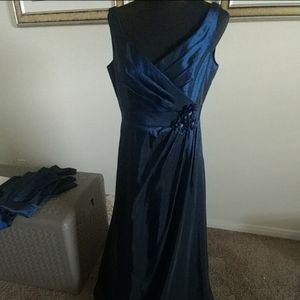 Navy blue formal gown with shawl